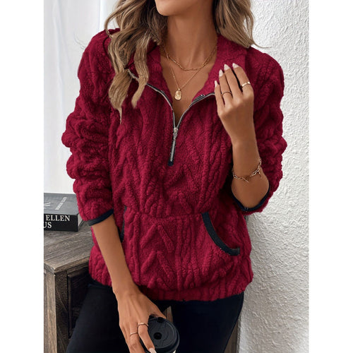 Damen-Sweatshirt mit Reißverschluss, Stehkragen und Taschen