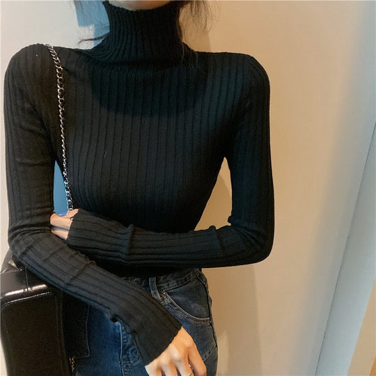 Eleganter Damen-Strickpullover mit Stehkragen, körperbetont