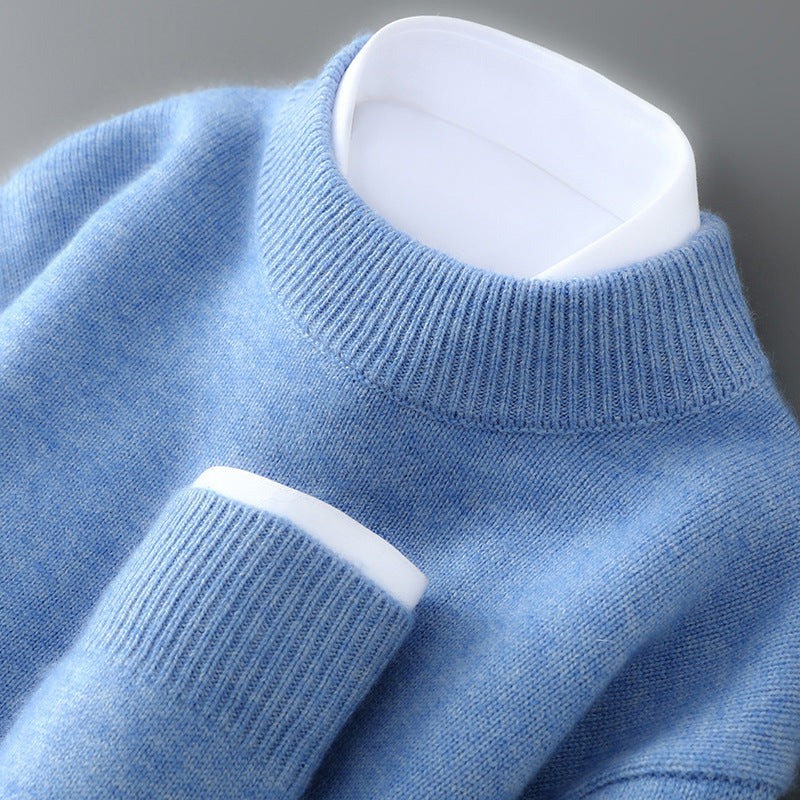 Herren-Wollpullover, halbhoher Kragen, gestrickt, locker