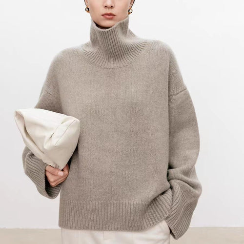 Damen-Wollpullover, hoher Kragen, lockere Passform, Winter