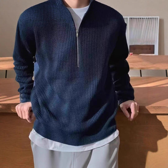 Herren-Strickpullover mit Stehkragen und Reißverschluss