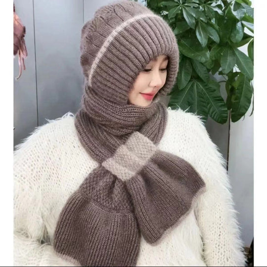 Strickmützen- und Schal-Set, gefüttert, Winter