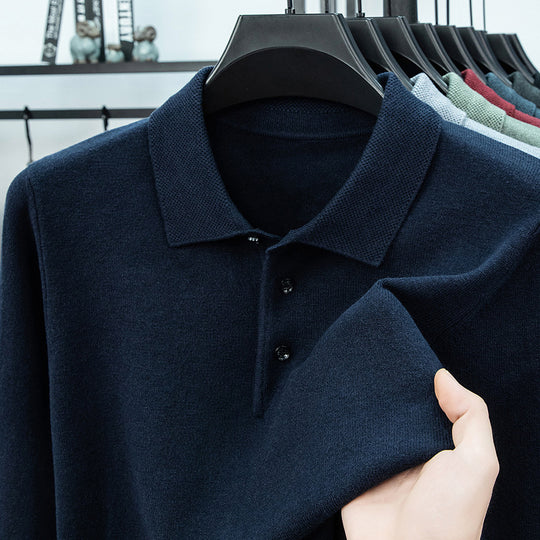 Herren-Strickpullover mit Reverskragen und Thermofutter