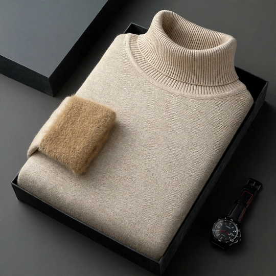Herren-Strickpullover mit Rollkragen und Wollanteil