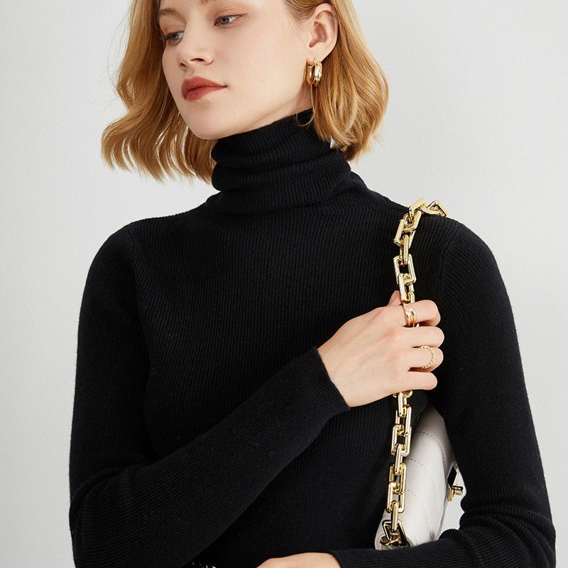 Damen-Strickpullover, figurbetont, mit Stehkragen