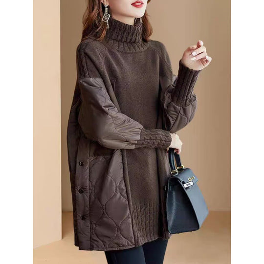 Damen-Pullover, Stehkragen, Fake-Zweiteiler-Optik, Winter