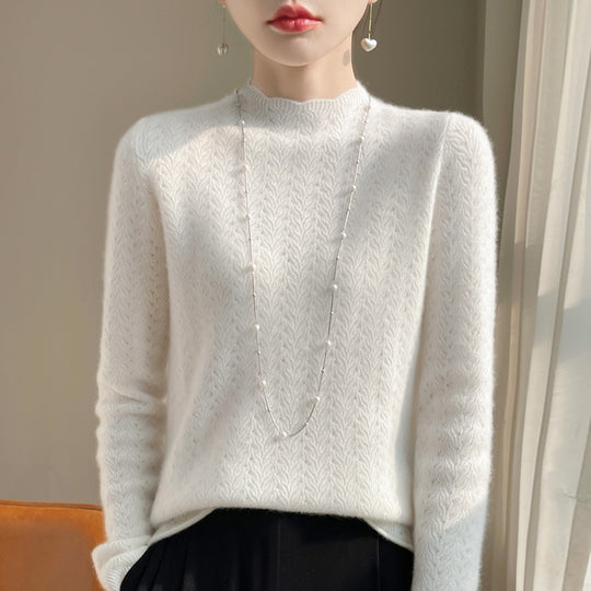 Damen-Kaschmirpullover mit Spitzenkragen und Stehkragen