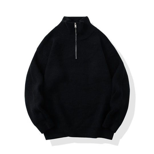Herren-Strickpullover mit halbem Reißverschluss, unifarben