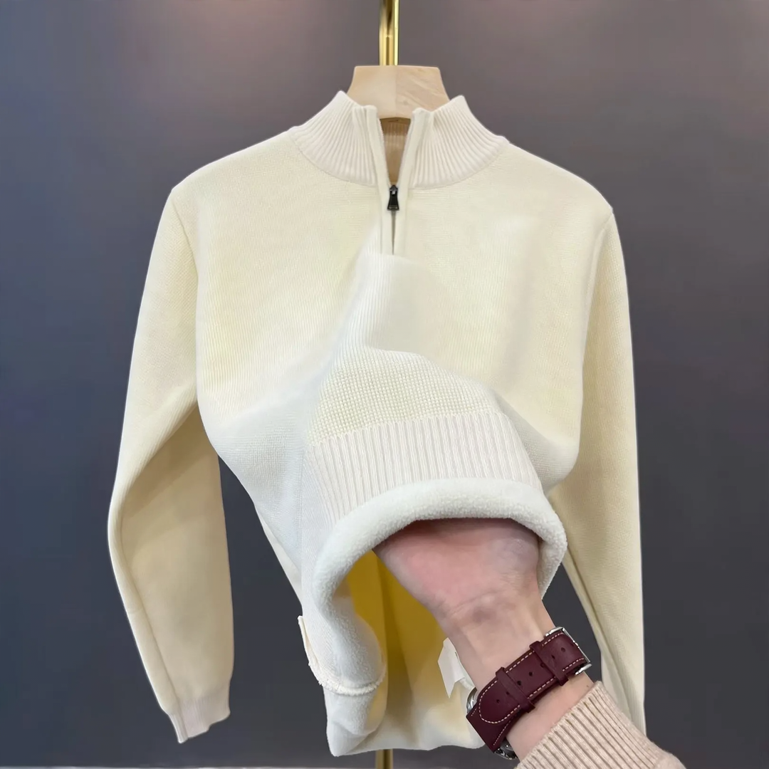 Warmer Strickpullover mit Reißverschluss und Futter