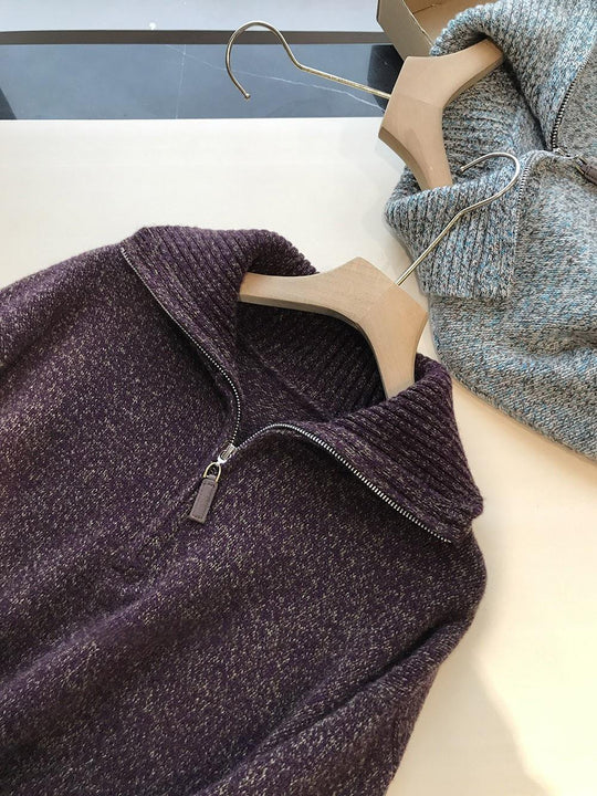 Herren-Strickpullover mit Reißverschluss und Stehkragen