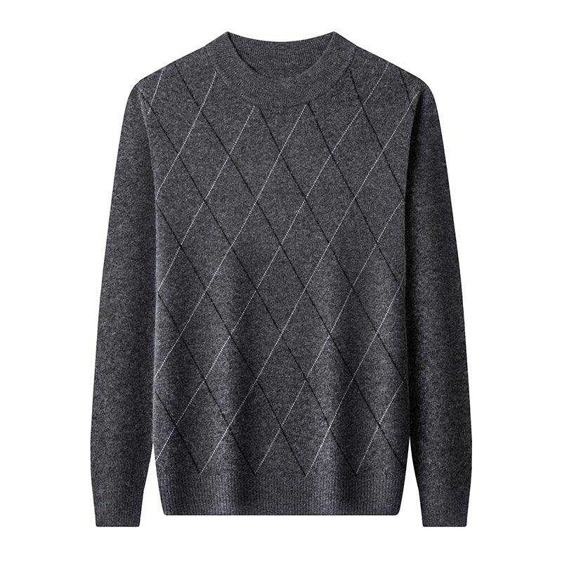 Herren-Wollpullover, kariert, Stehkragen, extra warm