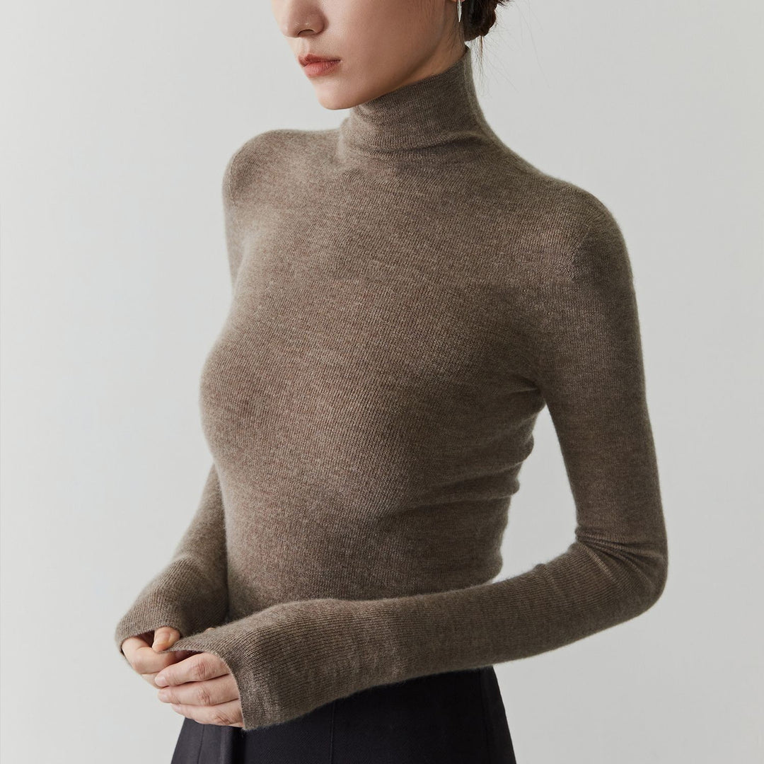Damen-Kaschmirpullover mit Stehkragen, nahtlos