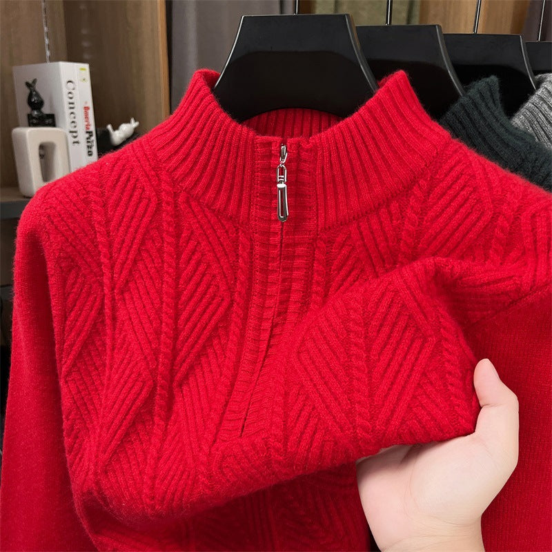 Wollpullover mit Reißverschluss, grob gestrickt