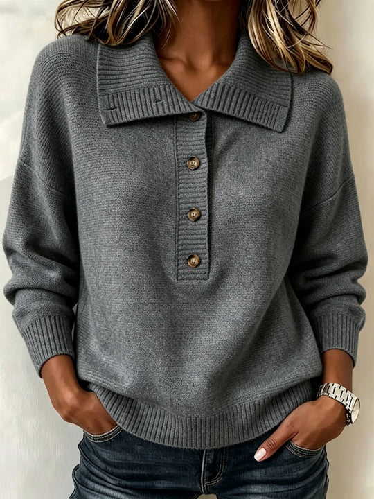 Damen-Strickpullover mit Knopfleiste und Stehkragen