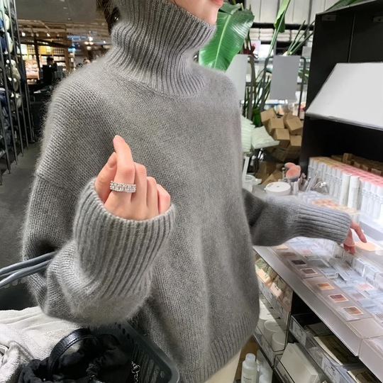 Damen-Rollkragenpullover, Strick, einfarbig, lässiger Stil
