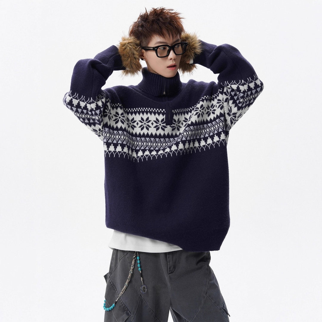 Unisex Strickpullover mit Stehkragen und Reißverschluss