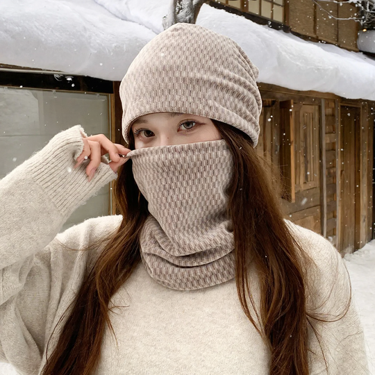 Doppellagiges Mützen- und Schal-Set für den Winter