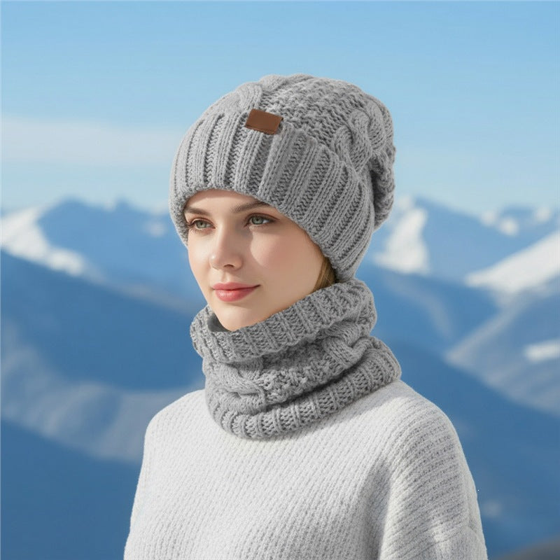 Damen-Strickmütze und Schal-Set, warm gefüttert