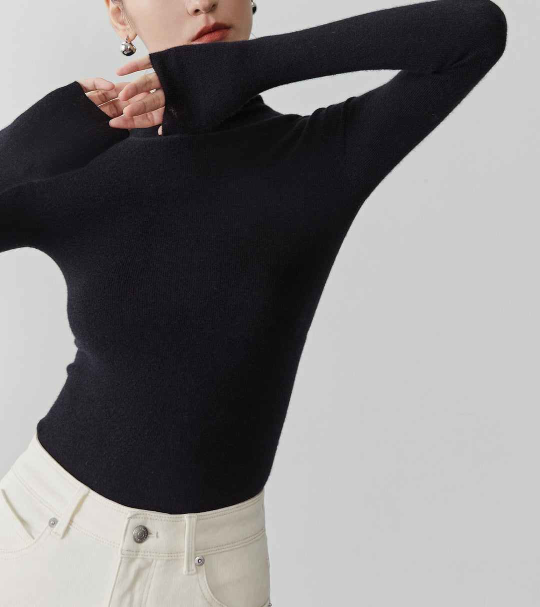 Damen-Kaschmirpullover mit Stehkragen, nahtlos