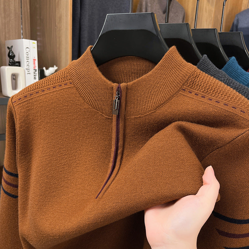 Herren-Strickpullover mit Reißverschluss und Stehkragen