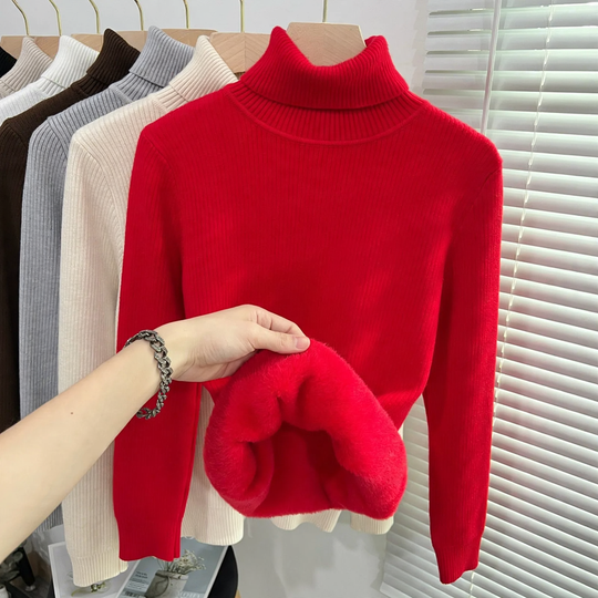 Gerippter Damen-Rollkragenpullover, gefüttert