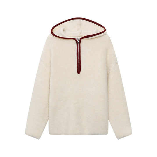 Lässiger Strickpullover mit Reißverschluss und Fleece-Optik