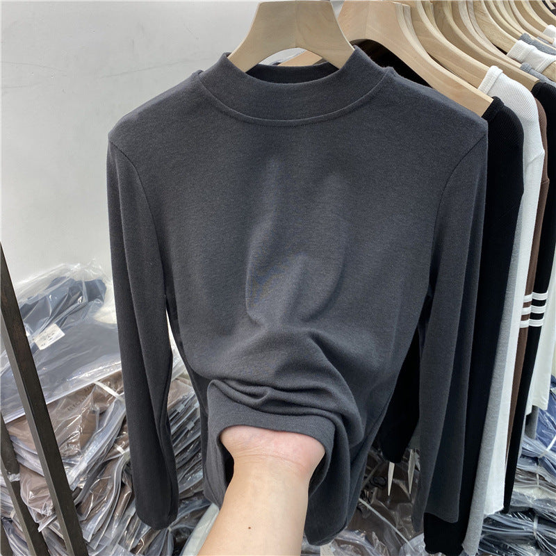 Damen-Langarmshirt mit Stehkragen und angerauter Innenseite