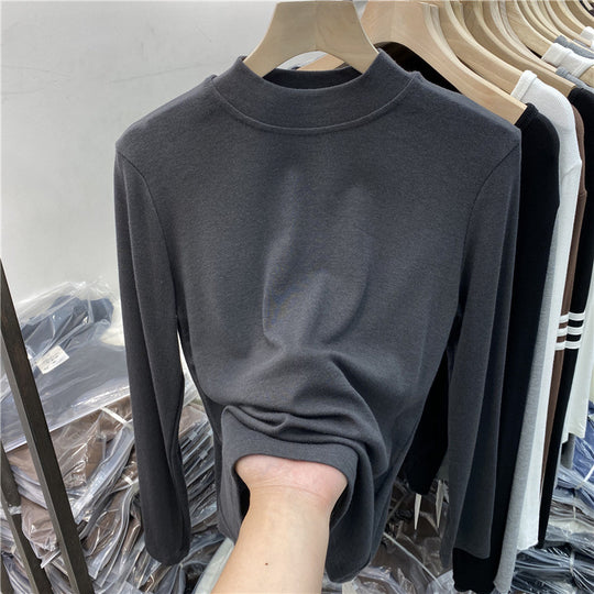 Damen-Langarmshirt mit Stehkragen und angerauter Innenseite