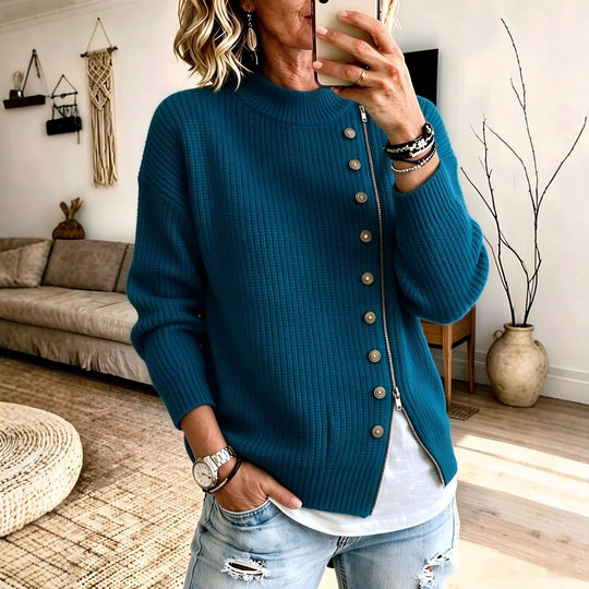 Damen-Strickpullover mit asymmetrischem Reißverschluss