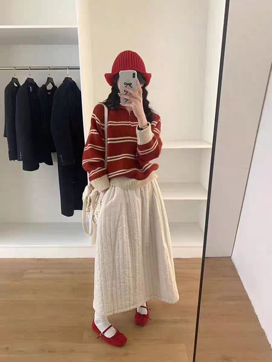 Damen-Strickpullover mit Streifen und Reißverschluss