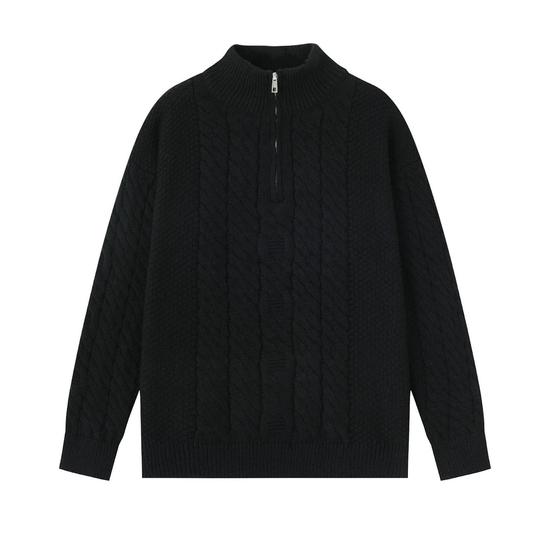 Herren-Strickpullover mit halbem Reißverschluss, unifarben