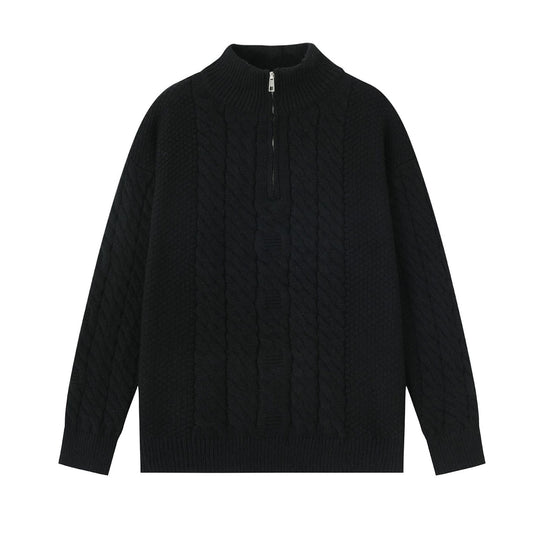 Herren-Strickpullover mit halbem Reißverschluss, unifarben