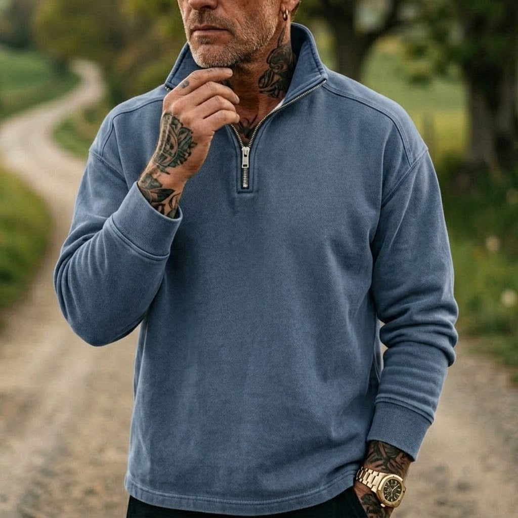 Herren-Denim-Sweatshirt mit 1/4-Reißverschluss