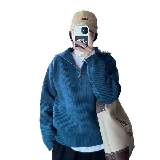 Damen-Strickpullover mit Reißverschluss und Rippstrick