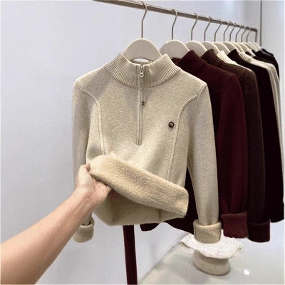 Damen-Strickpullover mit Stehkragen und Reißverschluss