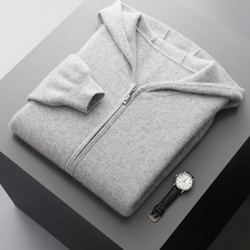 Herren-Strickjacke mit Kapuze und Reißverschluss