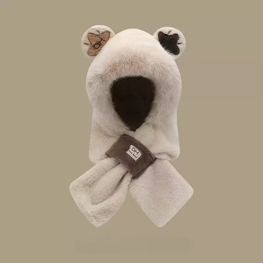Flauschiges Set aus Mütze mit Fuchs-Ohren und Schal