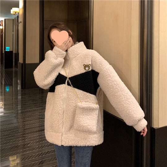 Lammfleece-Strickjacke, gefüttert, Damen