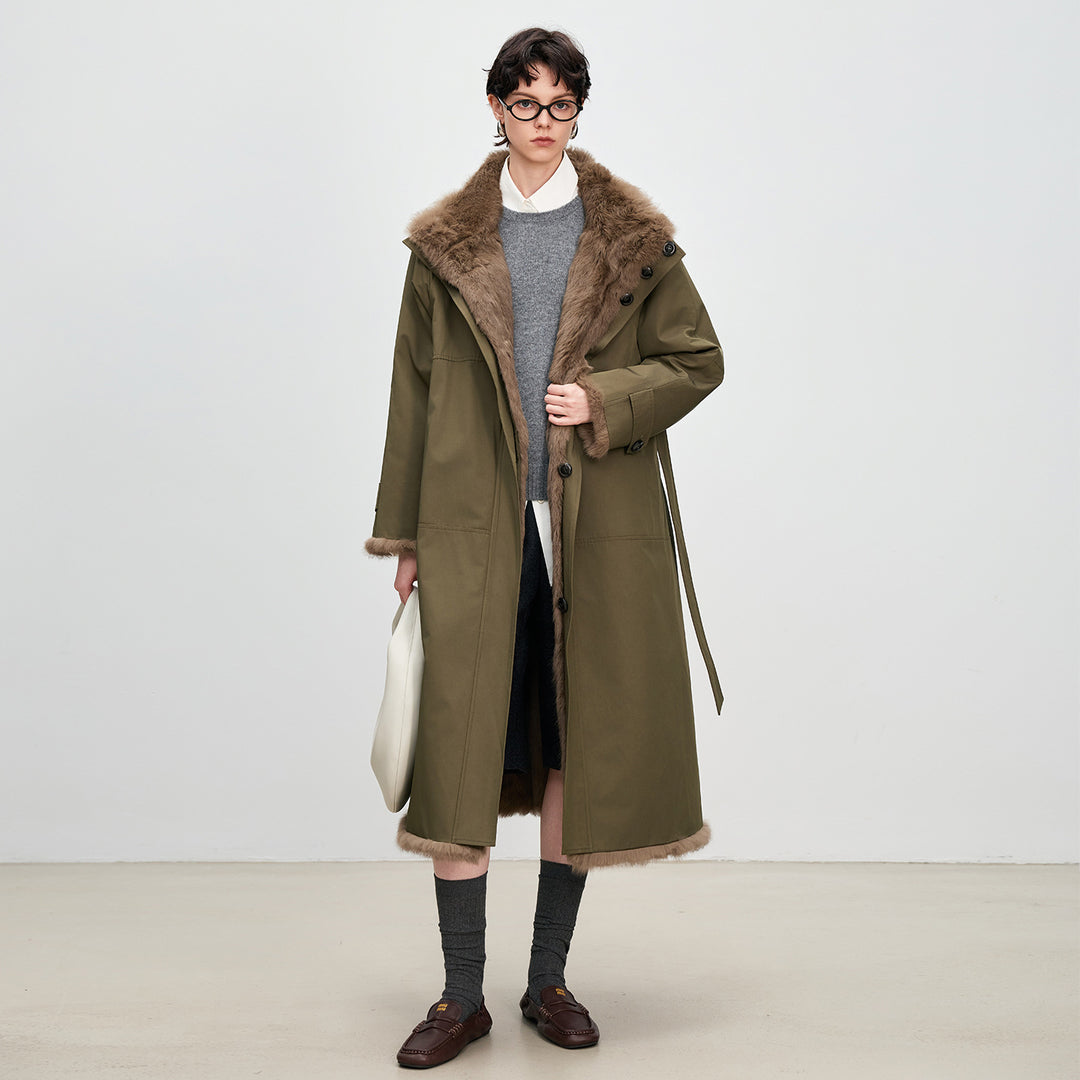 Langer Damen-Parka mit Kaninchenfell-Futter