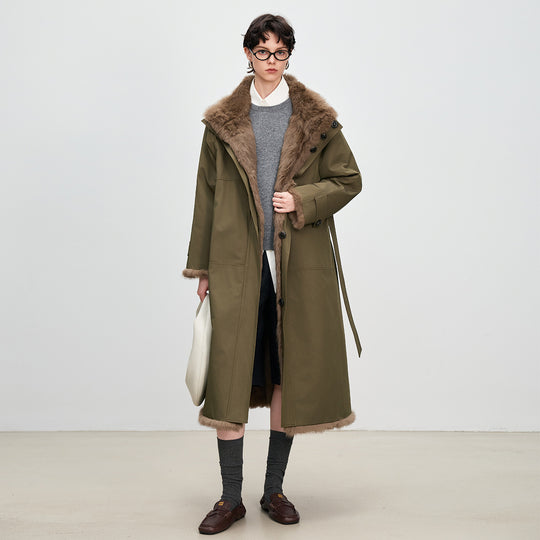 Langer Damen-Parka mit Kaninchenfell-Futter