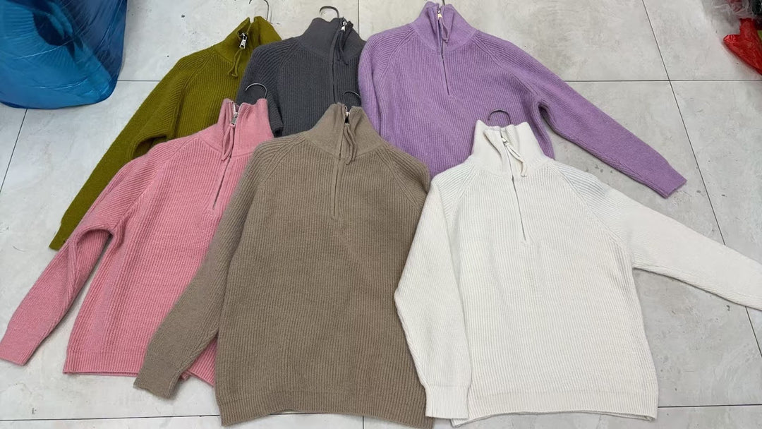 Damen-Strickpullover mit Reißverschluss, Rippstrick