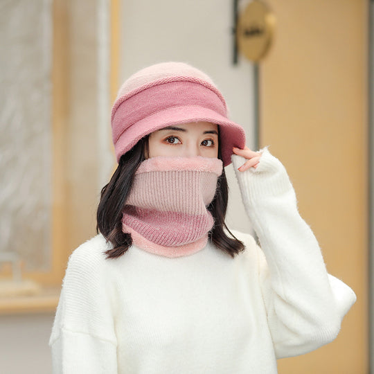 Winter-Strickmütze mit Schal, gefüttert