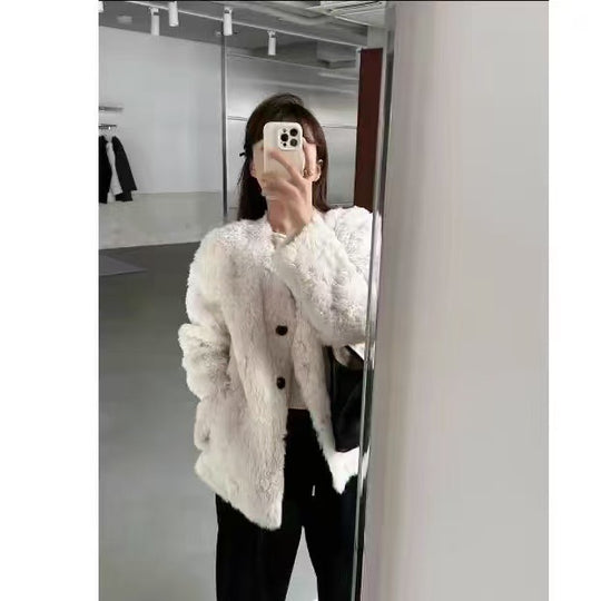 Damen-Winterjacke mit Lammfleece-Imitat, gefüttert