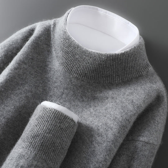 Herren-Wollpullover, Halbkragen, Strick, locker geschnitten