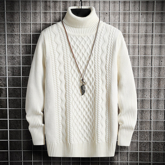 Herren-Strickpullover, Rollkragen, Rautenmuster, schmal