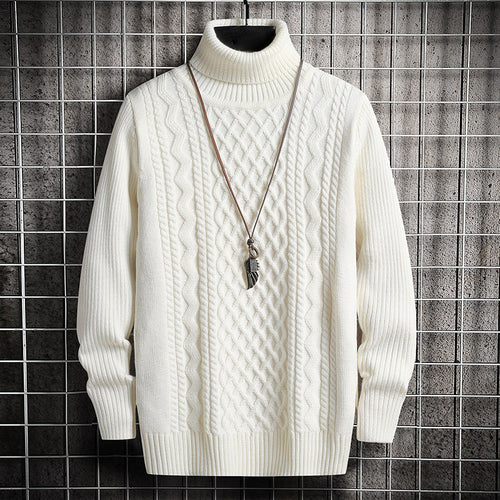 Herren-Strickpullover, Rollkragen, Rautenmuster, schmal