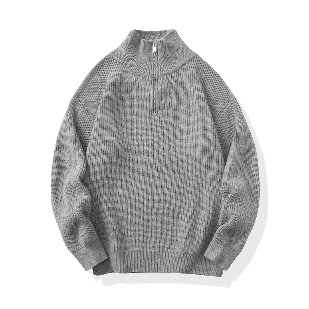 Herren-Strickpullover mit halbem Reißverschluss, unifarben