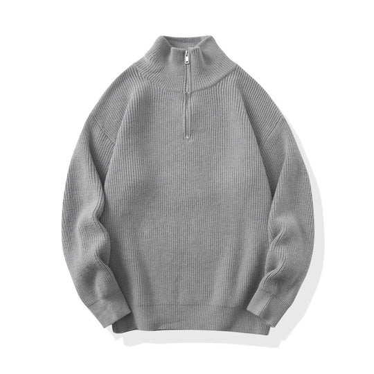 Herren-Strickpullover mit halbem Reißverschluss, unifarben