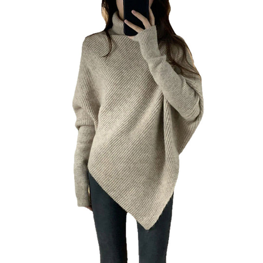 Damen-Rollkragenpullover mit unregelmäßigem Saum