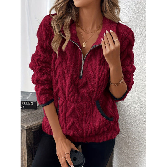 Damen-Sweatshirt mit Reißverschluss, Stehkragen und Taschen